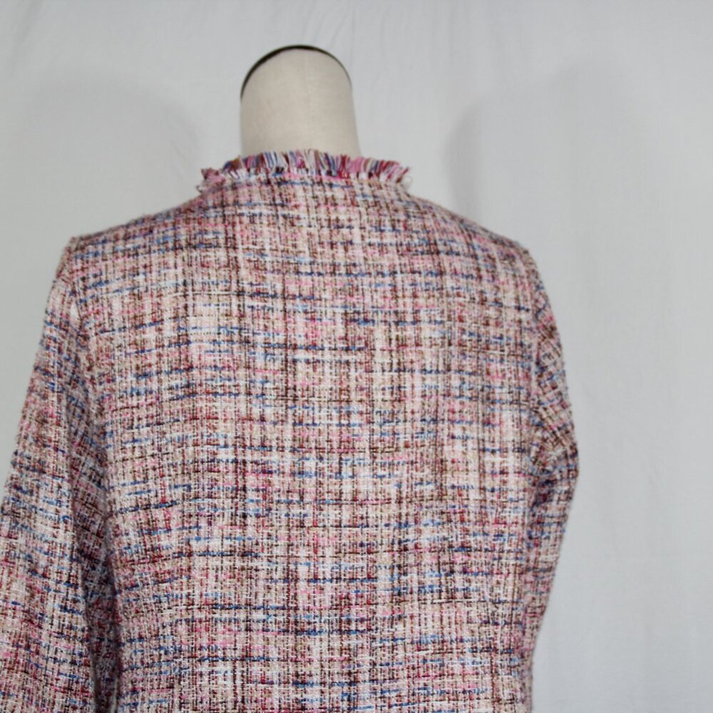 Laundry By Shelli Segal Fringe Pink Tweed Walker Coat Outerwear L Open Blazer - Picture 6 of 9